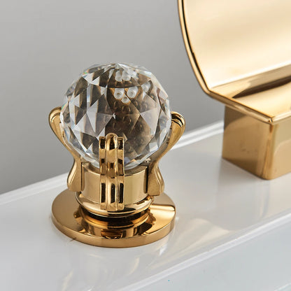 Bright Golden Waterfall Basin Faucet Dual Cristal Handle Widespread Bathroom Sink< Bathtub