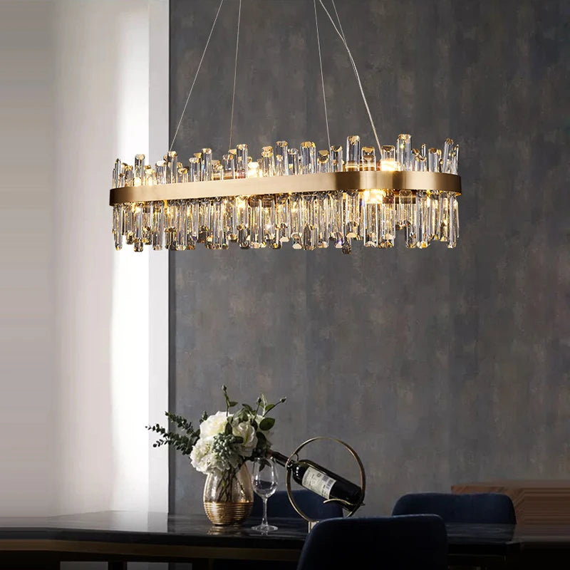 LED Postmodern Golden Chrome Silver Round Oval Crystal Chandelier Lighting
