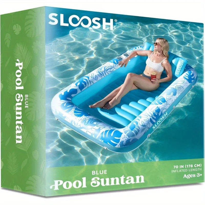 JOYFY 4 in 1 Suntan Tub Raft Floatie Inflatable Tanning Pool  70" x 46" Pool Floats Adult with Pillow for Water