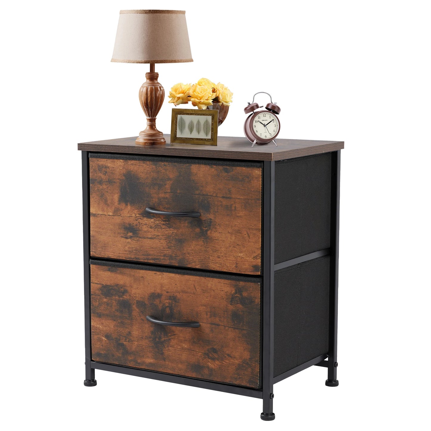 JHK Nightstand Bedside Coffee Sofa Tea Table Storage Closet Chest Clothes Display For Bedroom 2 Fabric Drawers