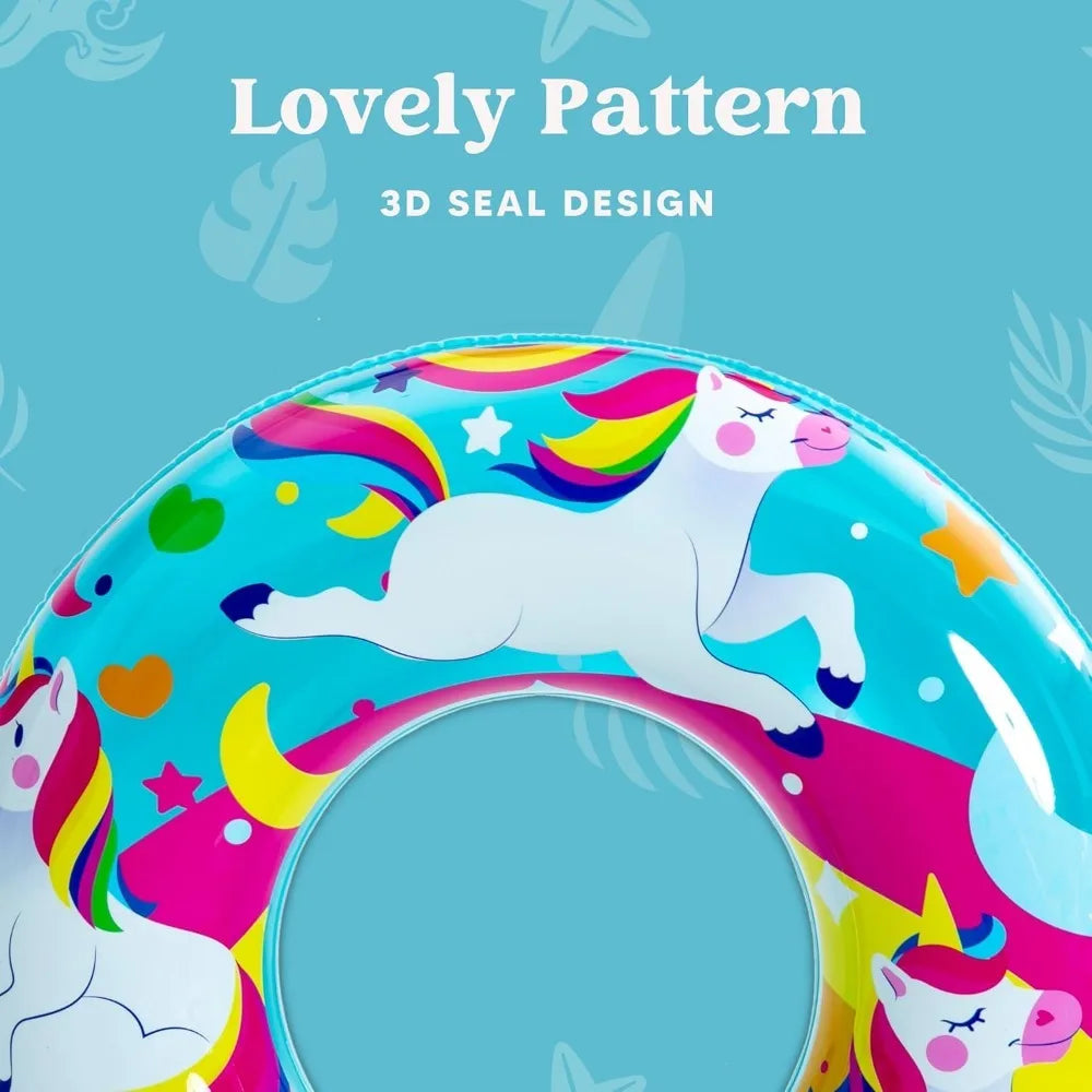Pool Tube for Kids Swim Rings Inflatable Tubes, Unicorn Sea Animal Tubes Floatie Ring Water Toys for Swimming