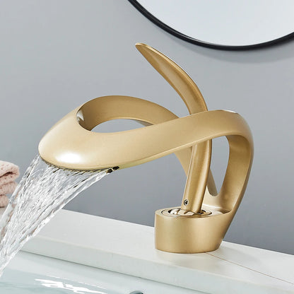 Rozin Luxury Black Basin Faucet Grey Bathroom Waterfall Mixer Tap Brass Deck Mount