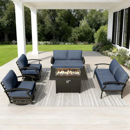 Aluminum Patio Furniture Set with Fire Pit Table, Metal Patio Furniture with 2 Swivel Rocking Chairs