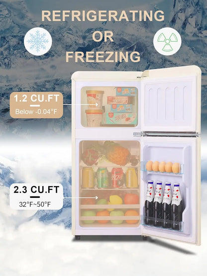 KRIB BLING 3.2 Cu.ft Compact Refrigerator with Freezer, Retro Design Small Drink Chiller for Home, Office