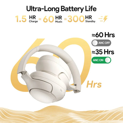 Wireless Headphones Bluetooth 5.4 Hi-Res Audio Over Ear Headset 43dB Hybrid Active Noise Cancellation Earphones