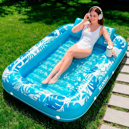 JOYFY 4 in 1 Suntan Tub Raft Floatie Inflatable Tanning Pool  70" x 46" Pool Floats Adult with Pillow for Water