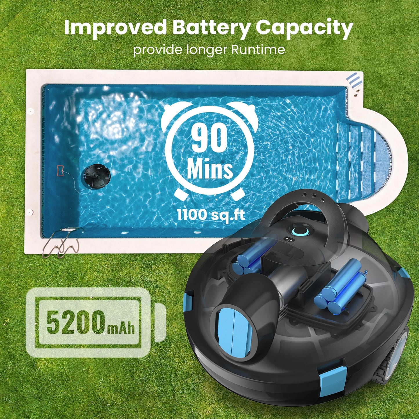 INSE Y10 Cordless Robotic Pool Cleaner,90 Mins Runtime, Self-Parking Up to 65ft/1100 Sq.Ft