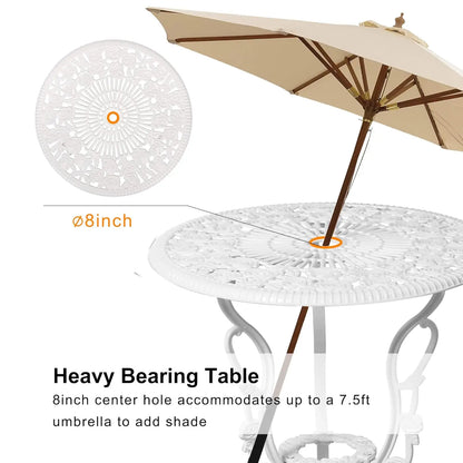 Bistro Table and Chairs Set of 2 Outdoor 3 Piece Patio Set, Rose Pattern Cast Aluminum Bistro for Garden Balcony,,