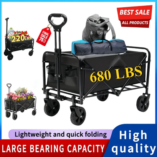 Capacity Heavy-Duty All-Terrain Folding Cart - Stainless Steel Frame and Foldable Multi-Purpose