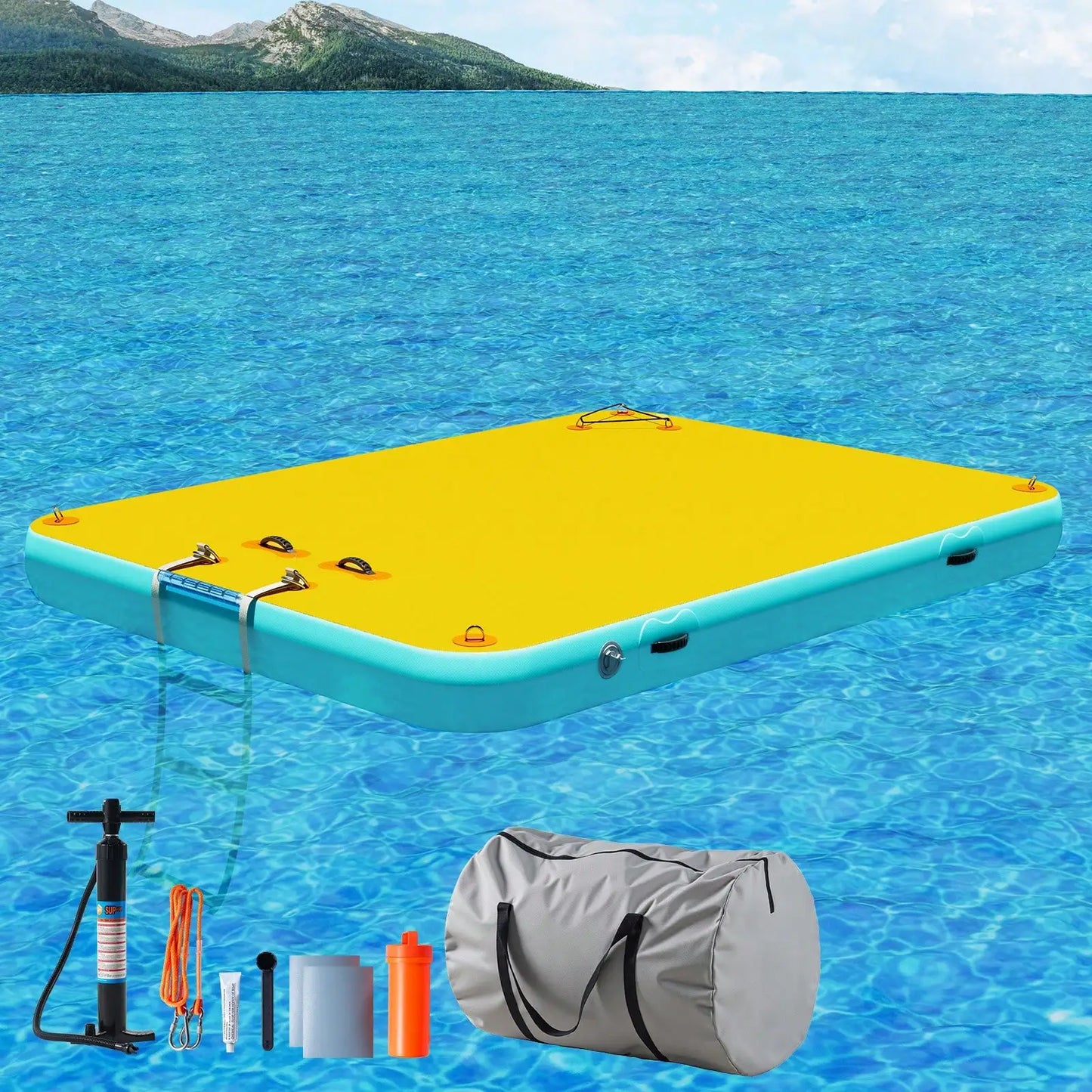 Non Slip Inflatable Air Dock Platform, Floating Island Raft With Rope Ladder, 6FT 7FT 8FT 10FT 12FT