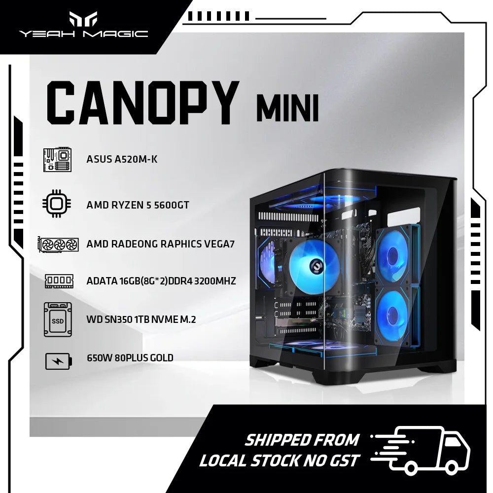 AMD Ryzen 5 5600GT 3.9GHz 16GB(8G*2) DDR4 3200 1T NVME SSD ARGB 7 Fans Win 11 Home Gamer Desktop PC