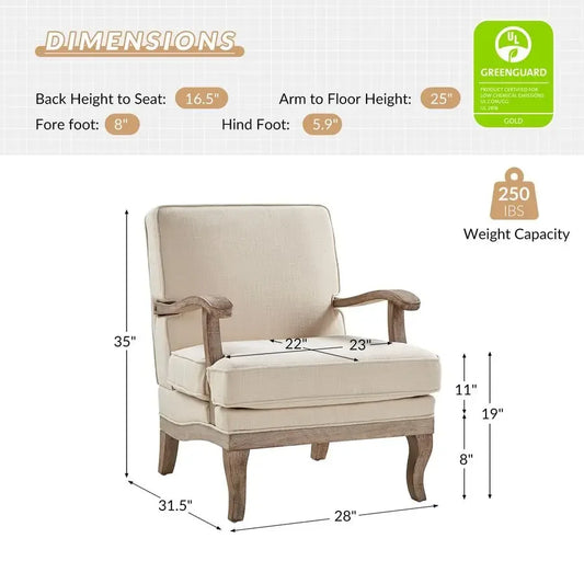 Accent Chairs Set of 2, Upholstered Lounge Arm Chair with Solid Wood Legs and Armrest, Removable Cushion Comf