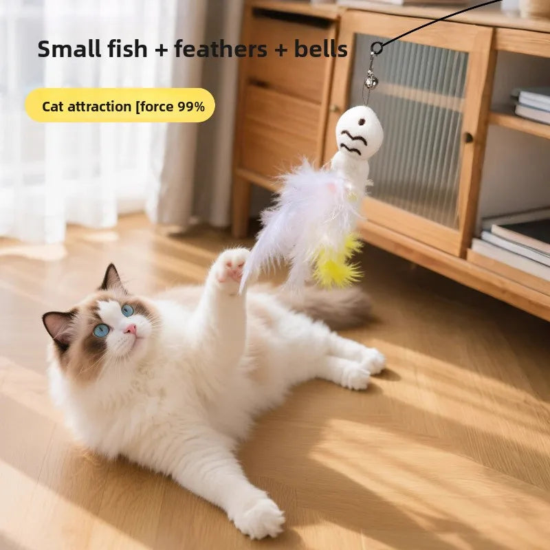 Cat Funny Cat Stick Steel Wire Long Pole Feather Cute Cat Toy Kitten Fishing Rotating
