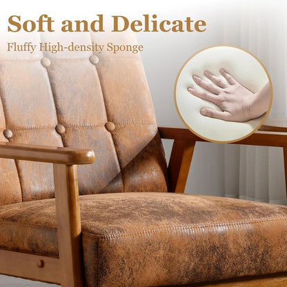 PU Leather Accent Chair Set of 2, Mid-Century Modern Armchair with Solid Wood Armrests