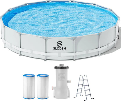 JOYFY Round Above Ground Pool 12ft/10ft/15ft Outdoor Round Frame Pool Set for Kids Adults with Filter Pump