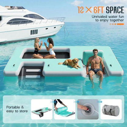Non Slip Inflatable Air Dock Platform, Floating Island Raft With Rope Ladder, 6FT 7FT 8FT 10FT 12FT