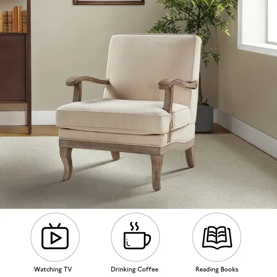 Accent Chairs Set of 2, Upholstered Lounge Arm Chair with Solid Wood Legs and Armrest, Removable Cushion Comf