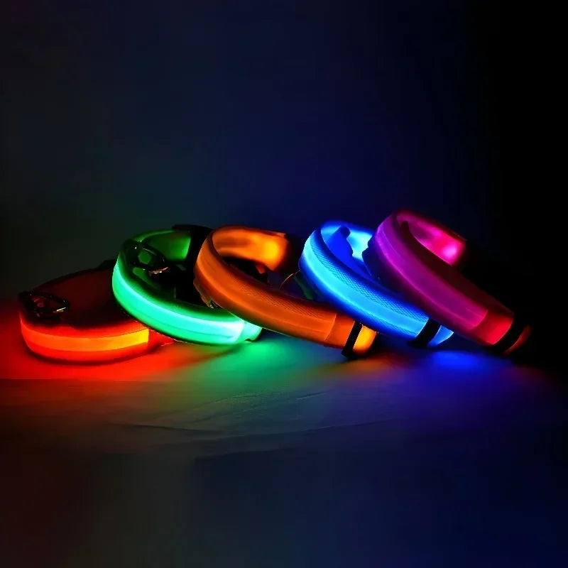 Dog Collar Nylon LED Night Safety Flashing Glow In the Dark Pet Dog collar