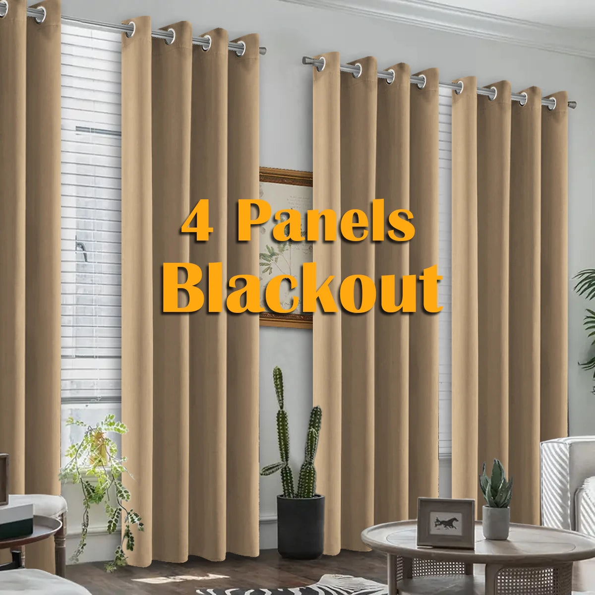 4PCS Blackout Curtains, Heat-Insulated Grommet Curtains For Bedroom Darkening, Noise Reduction Curtains For Living Room/Bedroom