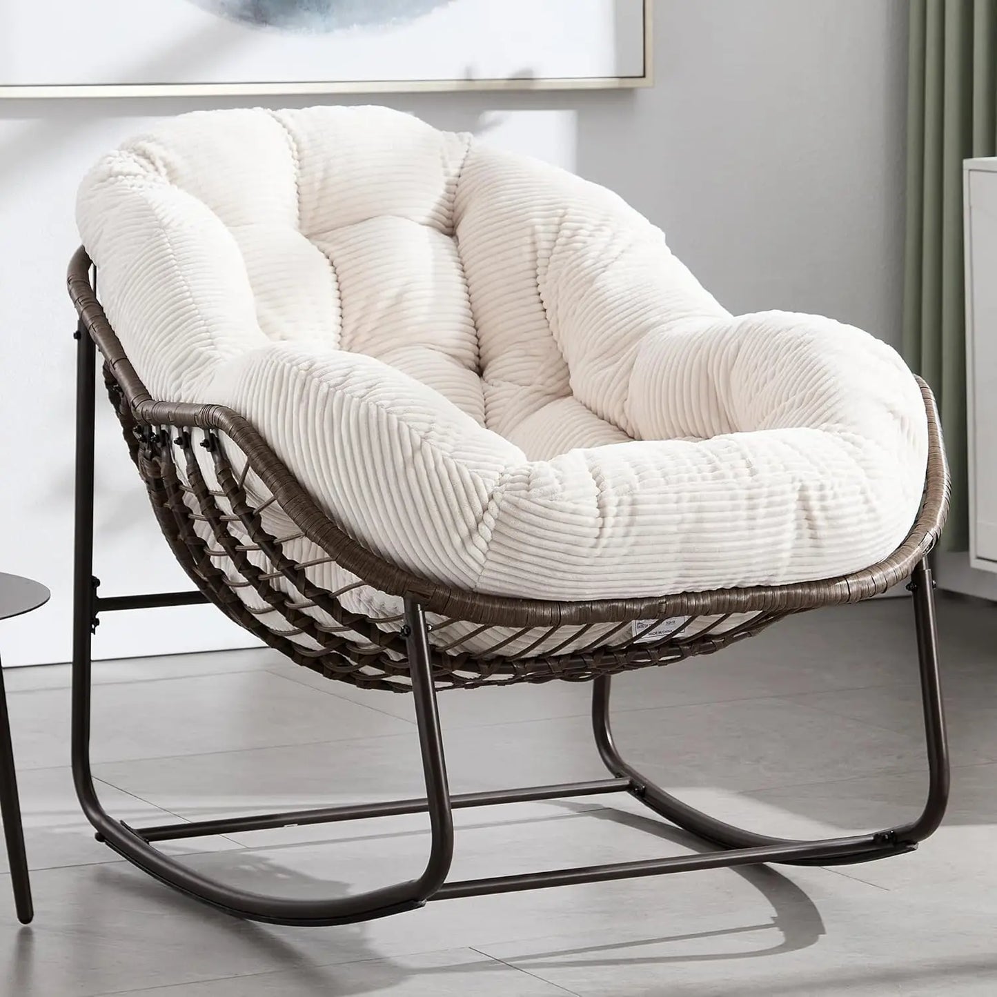 Oversized Papasan Rocking Chair Outdoor Indoor Padded Cushion Rocker Egg for Patio Porch Garden Backyard, Customized
