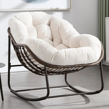 Oversized Papasan Rocking Chair Outdoor Indoor Padded Cushion Rocker Egg for Patio Porch Garden Backyard, Customized