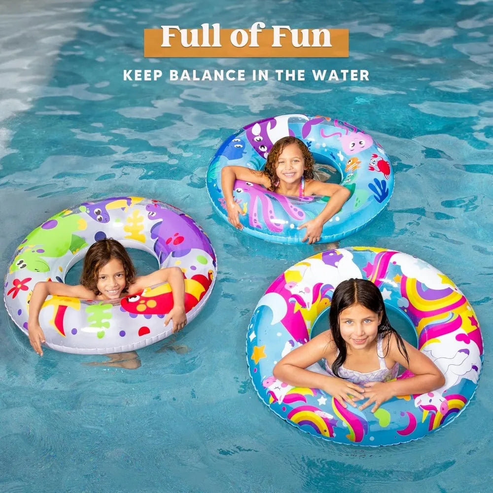 Pool Tube for Kids Swim Rings Inflatable Tubes, Unicorn Sea Animal Tubes Floatie Ring Water Toys for Swimming