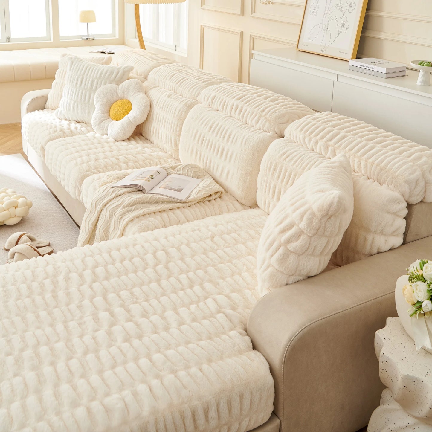 Couch Cushion Covers Individual Large Stretch Imitation fur Sofa Cushion Covers