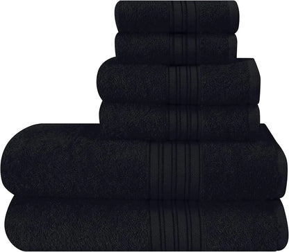 6 Pack Cotton Towel Set: 2 Bath, 2 Hand, 2 Wash Cloths - Ultra Soft & Quick Dry