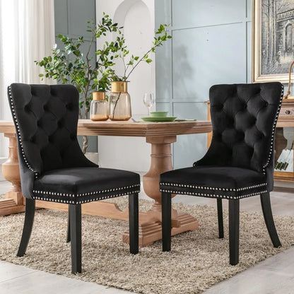 Velvet Dining Chairs Set of 6, Dining Room Chairs with Wood Legs and Pull Ring, Luxury Side Chair