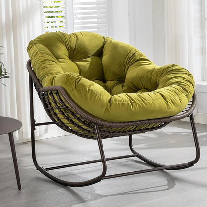 Oversized Papasan Rocking Chair Outdoor Indoor Padded Cushion Rocker Egg for Patio Porch Garden Backyard, Customized