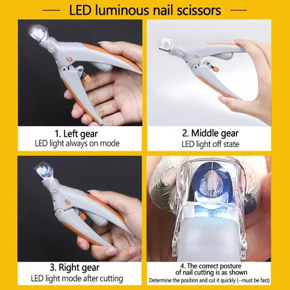 Professional Pet Nail Clipper Scissors With LED Light Cat Dog Nail Clipper Tool Scissors Nail Toeclaw Cutter