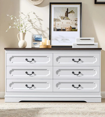 Farmhouse Cherry Wood Chest of Drawers for Bedroom Dresser, Rustic Wide Drawers Dressers