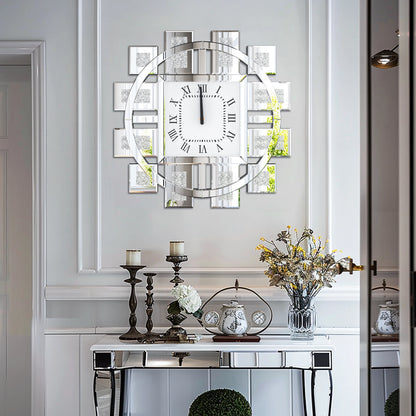 Crush Diamond Mirrored Wall Clock Sparkle Bling Quartz Clock Roman Numerals for Living Room