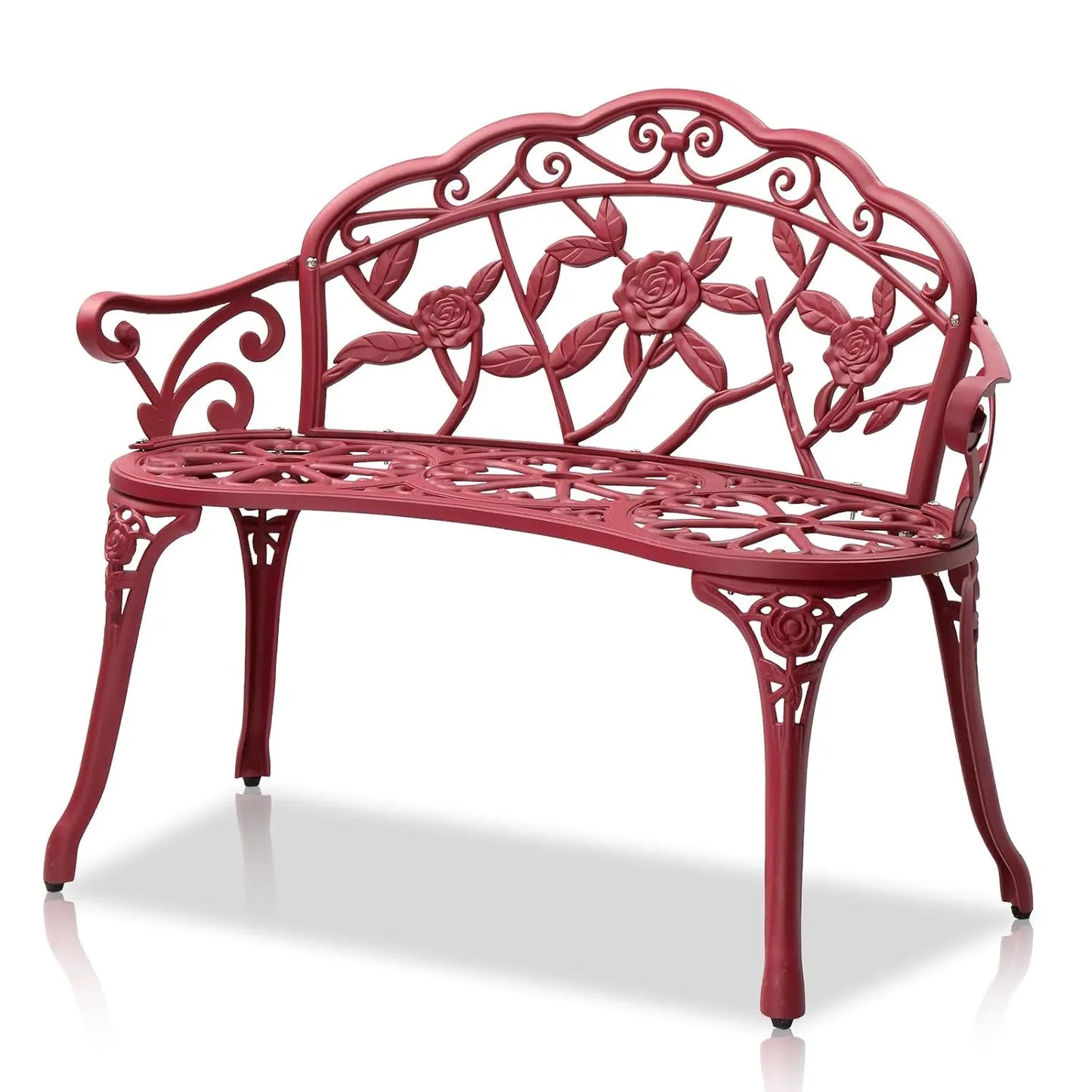38.5" Outdoor Metal Rose Bench, 2-Person Cast Iron Cast Aluminum Frame Antique Finish