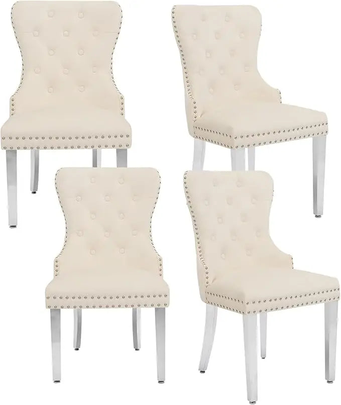 Velvet Dining Chairs Set of 4, Tufted Upholstered Dining Room Chair