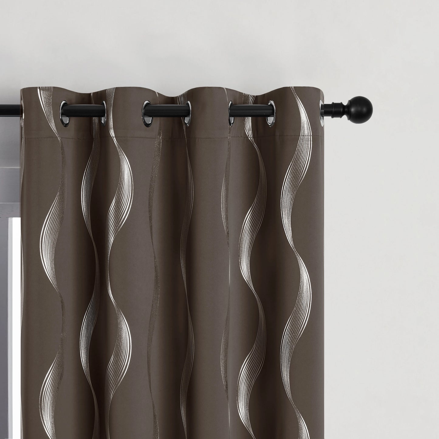 4PCS Blackout Curtains Grommet Thermal Insulated Room Darkening With Wave Foil Printed For Bedroom/Livingroom