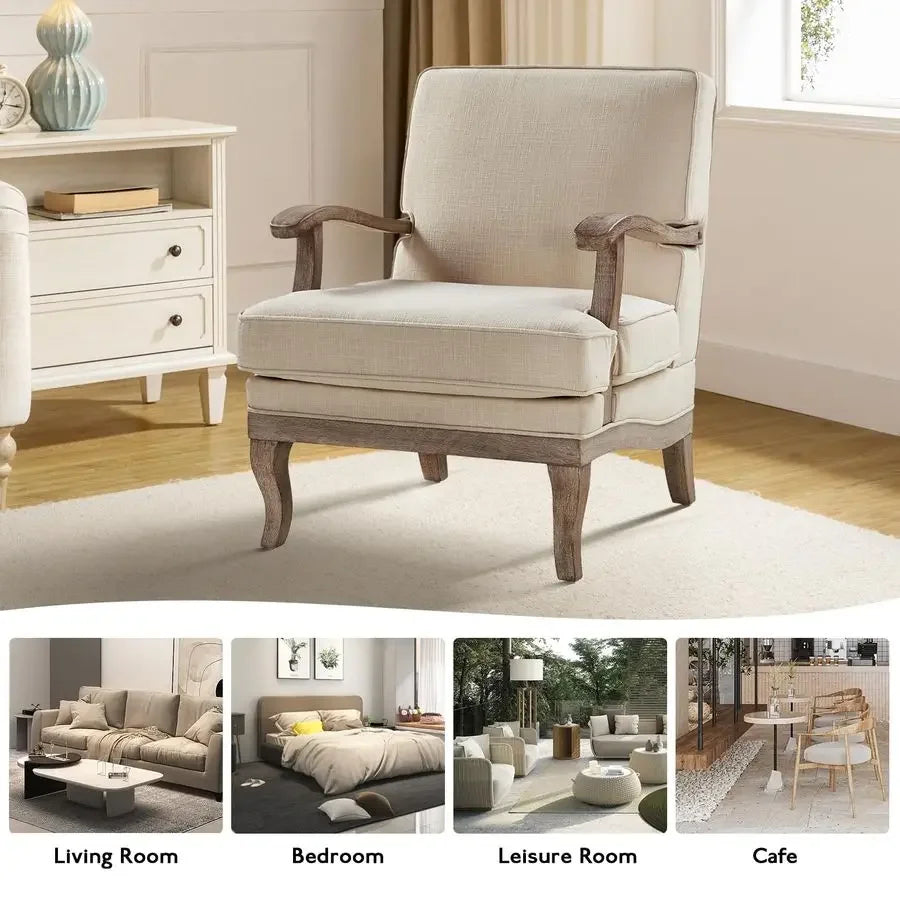 Accent Chairs Set of 2, Upholstered Lounge Arm Chair with Solid Wood Legs and Armrest, Removable Cushion Comf