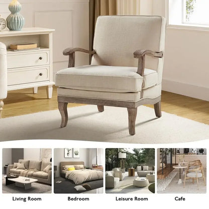 Accent Chairs Set of 2, Upholstered Lounge Arm Chair with Solid Wood Legs and Armrest, Removable Cushion Comf