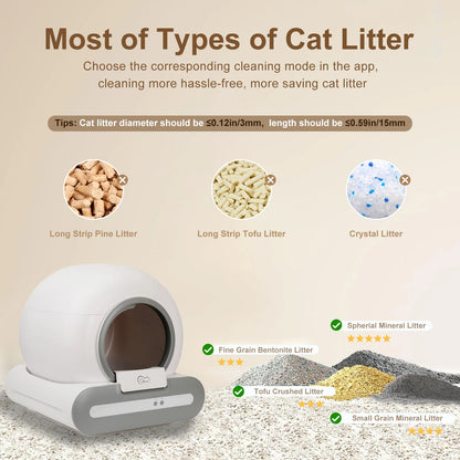 DOEL 65L Self-Cleaning Cat Litter Box App Control, ONLY Supports 2.4G WiFi w/Litter Mat & Trash Bags,