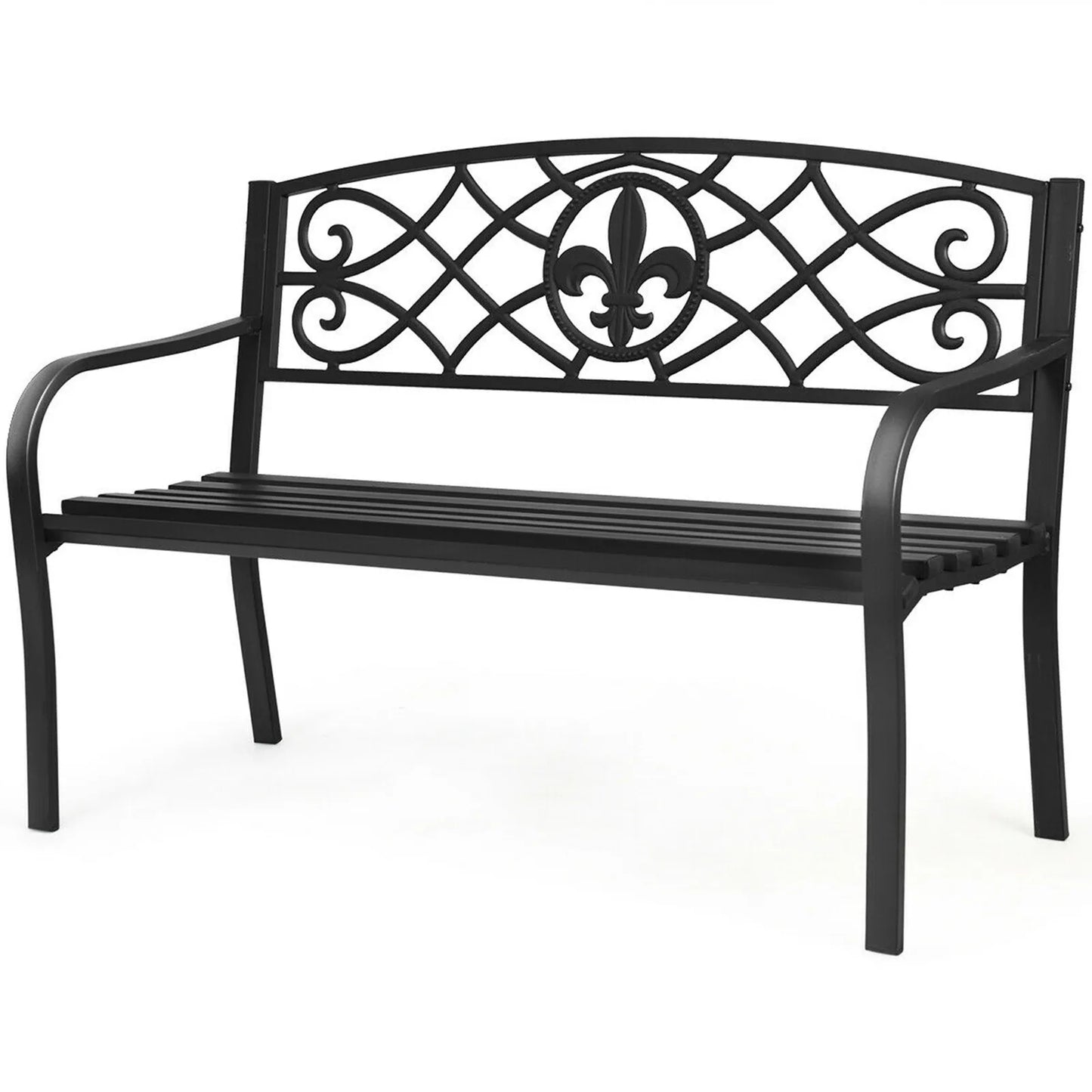 Garden Bench Loveseat Outdoor Garden Park w/ Steel Frame Backrest