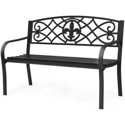 Garden Bench Loveseat Outdoor Garden Park w/ Steel Frame Backrest