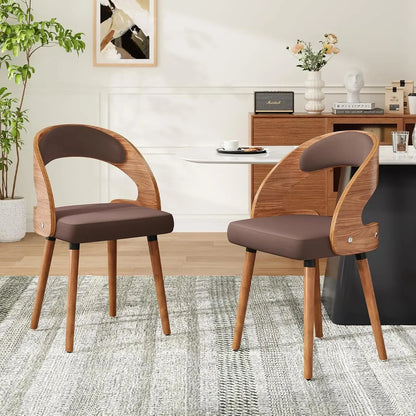 Modern Wood Dining Chairs Set of 4 Upholstered with Curved Backrest for Kitchen Dining Room Living Room
