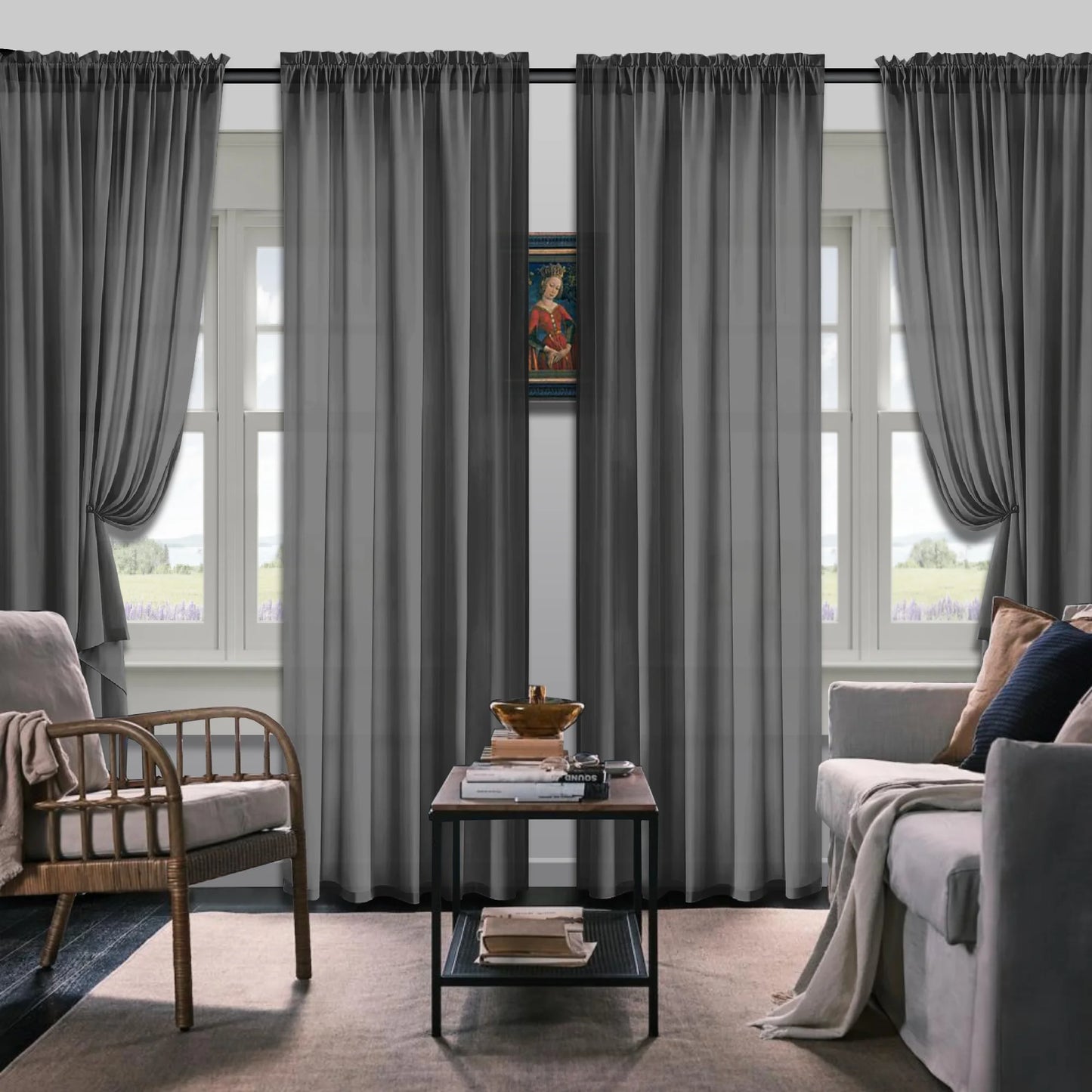 Set Of 4 Curtains, Simple Rod Pocket Blackout Curtains, Suitable For Living Room, Office, Home, Bedroom Decoration