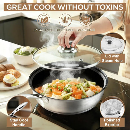 15-Piece Stainless Steel Cookware Set - Nonstick Pots & Pans with Lids, Induction Safe, Oven Compatible
