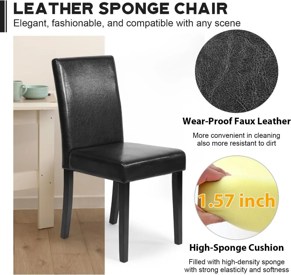 Dining Chairs Set of 4, Dining Room Chairs, Side PU Cushion Chairs with Waterproof Surface and Wood Legs