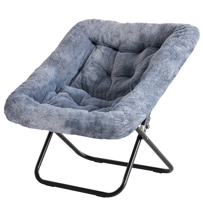 JHK 28IN Cozy Saucer Chairs Soft Faux Fur Large Size Folding Lounge Living Room Padded Seat Metal Frame
