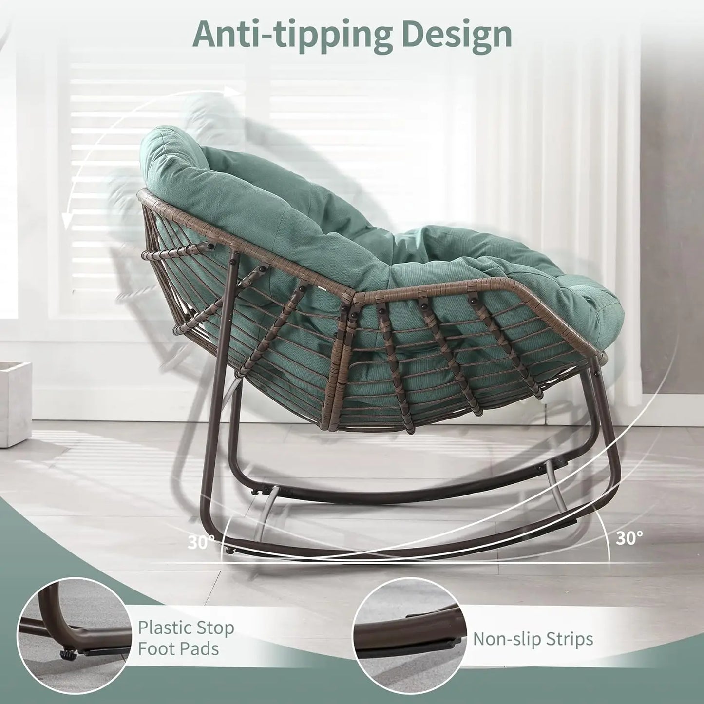 Oversized Papasan Rocking Chair Outdoor Indoor Padded Cushion Rocker Egg for Patio Porch Garden Backyard, Customized