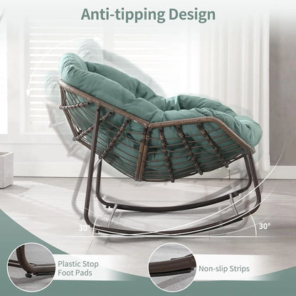 Oversized Papasan Rocking Chair Outdoor Indoor Padded Cushion Rocker Egg for Patio Porch Garden Backyard, Customized