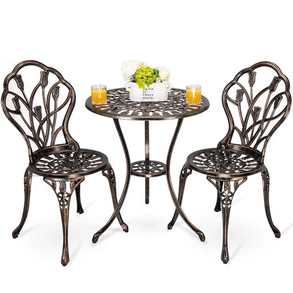Bistro Table and Chairs Set of 2 Outdoor 3 Piece Patio Set, Rose Pattern Cast Aluminum Bistro for Garden Balcony,,