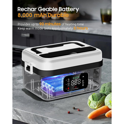 Automatic Heating Lunch Box, 1L Portable Food Warmer with Fork and Spoon and Insulated Carrying Bag
